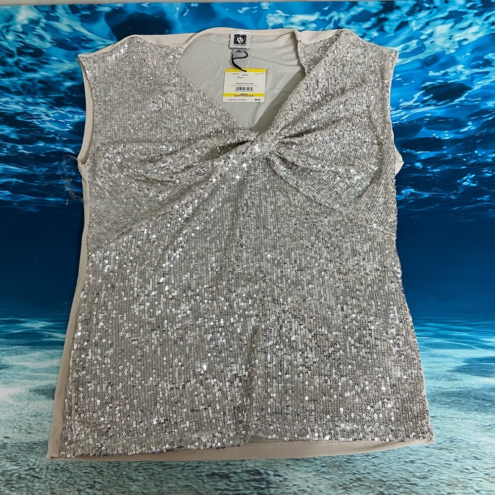 ☀️Anne Klein Silver Sequin Tank Top - Picture 3 of 6